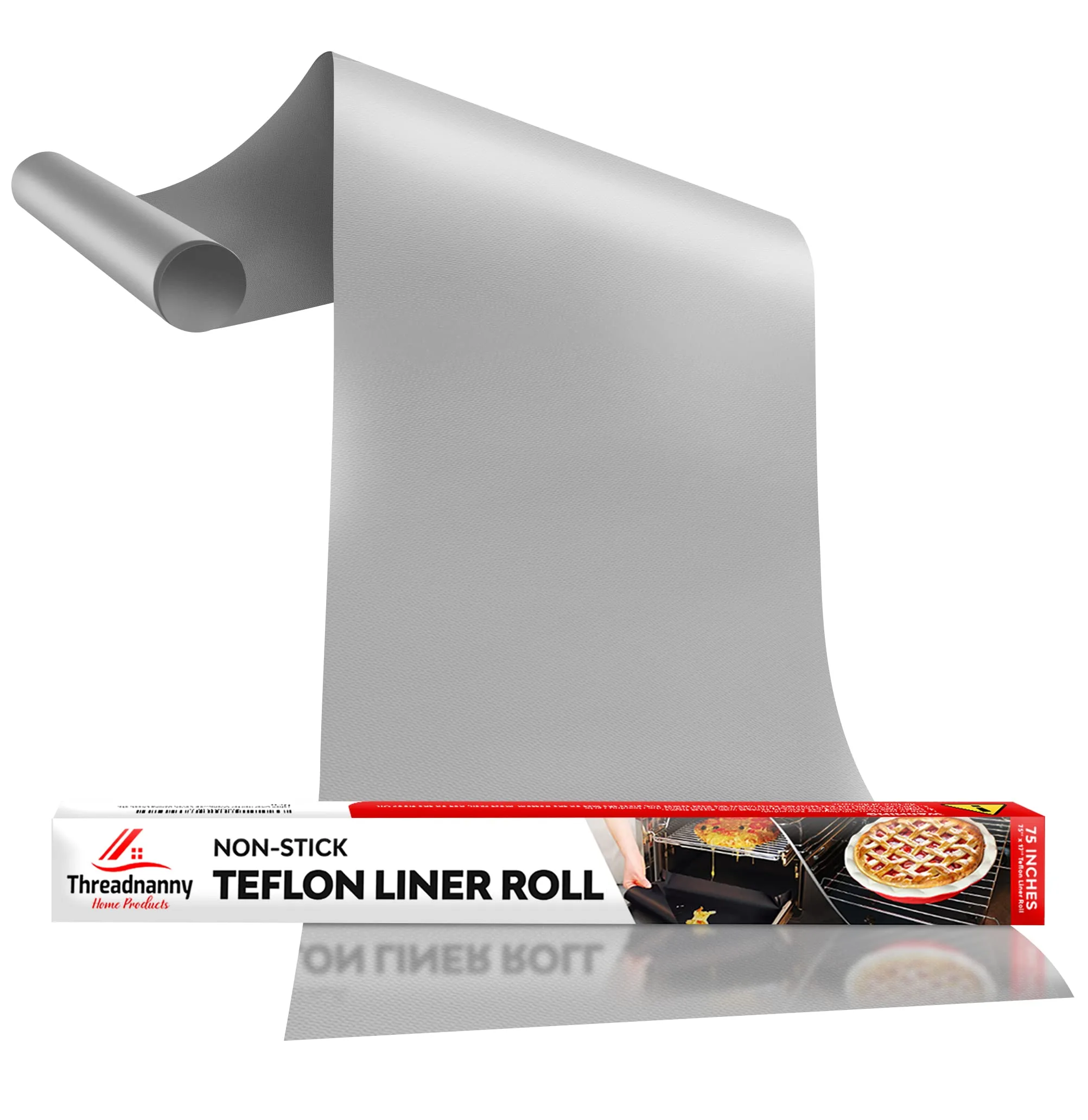 ThreadNanny Silver Teflon Oven Liner Roll (75” x 17”) | Cut to Fit Non-Stick Mat for Ovens, Grills & Stovetops - main product image