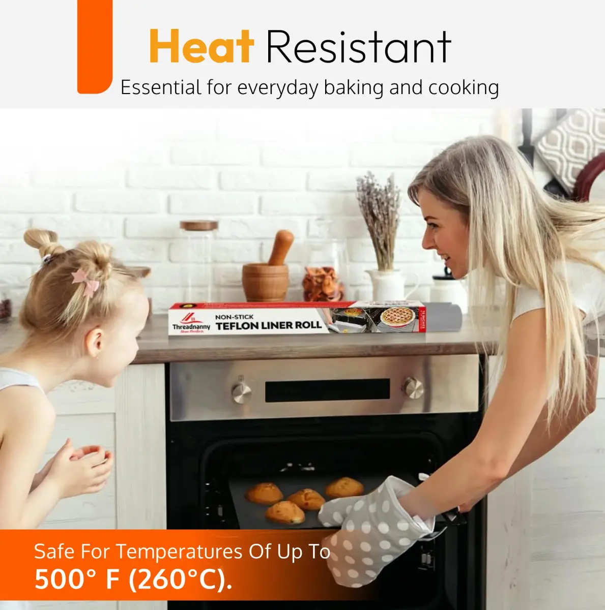 ThreadNanny Silver Teflon Oven Liner Roll 44cm x 190cm (17" x 75") | BPA & PFOA Free, Reusable & Dishwasher Safe - view 7