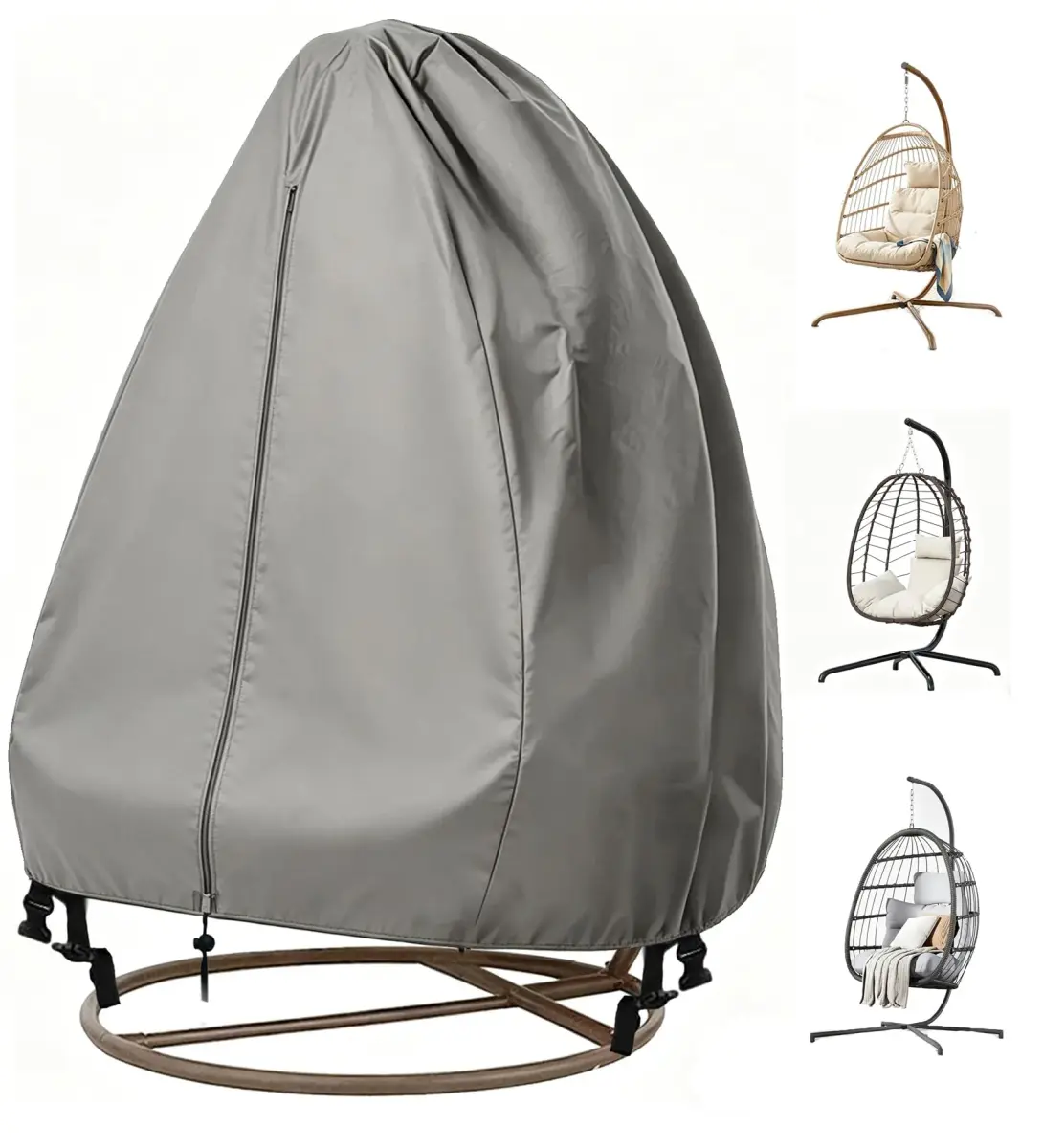 FLYMEI Grey Egg Chair Cover 190.5cm x 114.3cm (75" x 45") | Heavy Duty Waterproof Outdoor Protection - main product image
