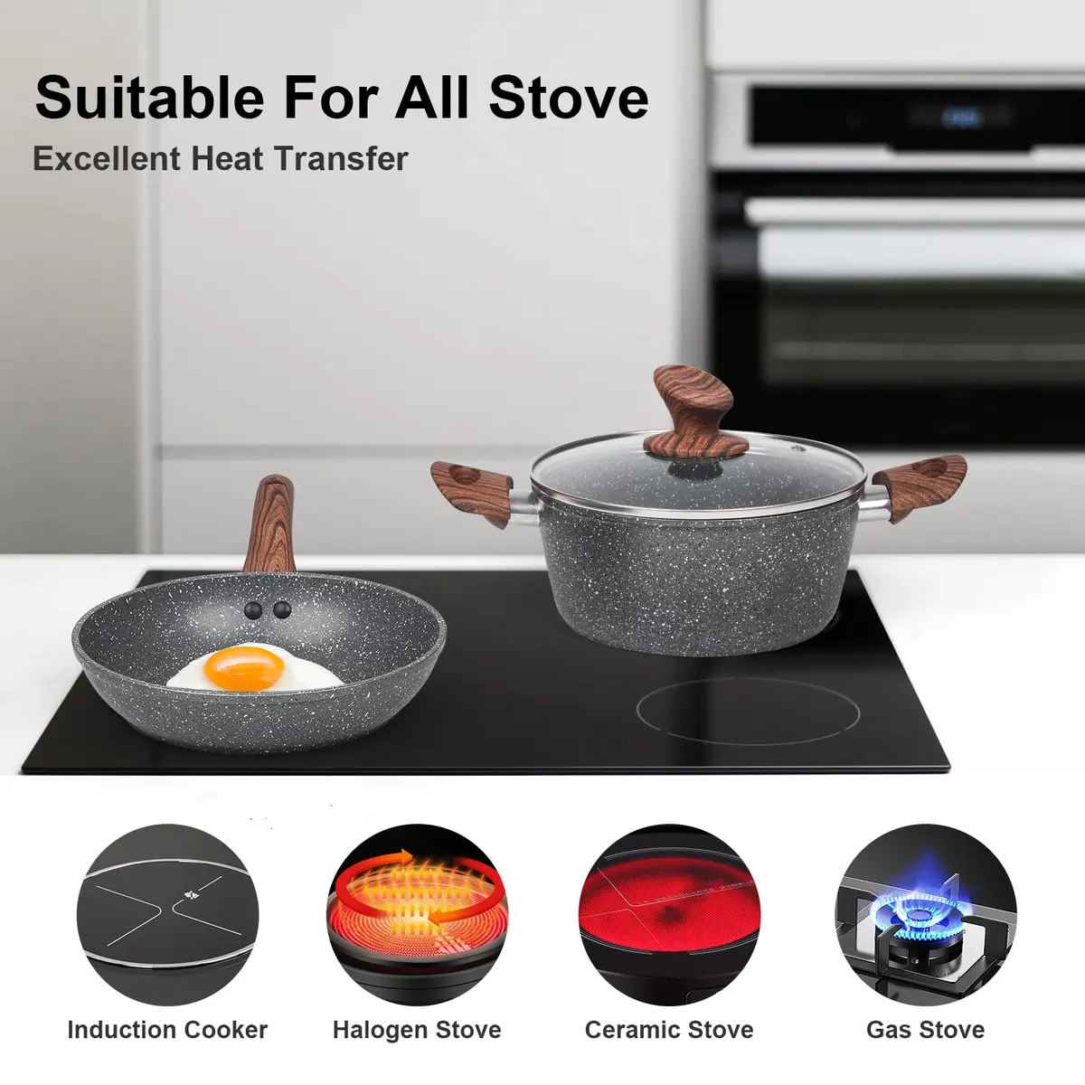 M MELENTA Pots and Pans Set Non Stick 11-Piece Grey Granite | Durable, Induction Compatible with Easy Cleanup - view 5