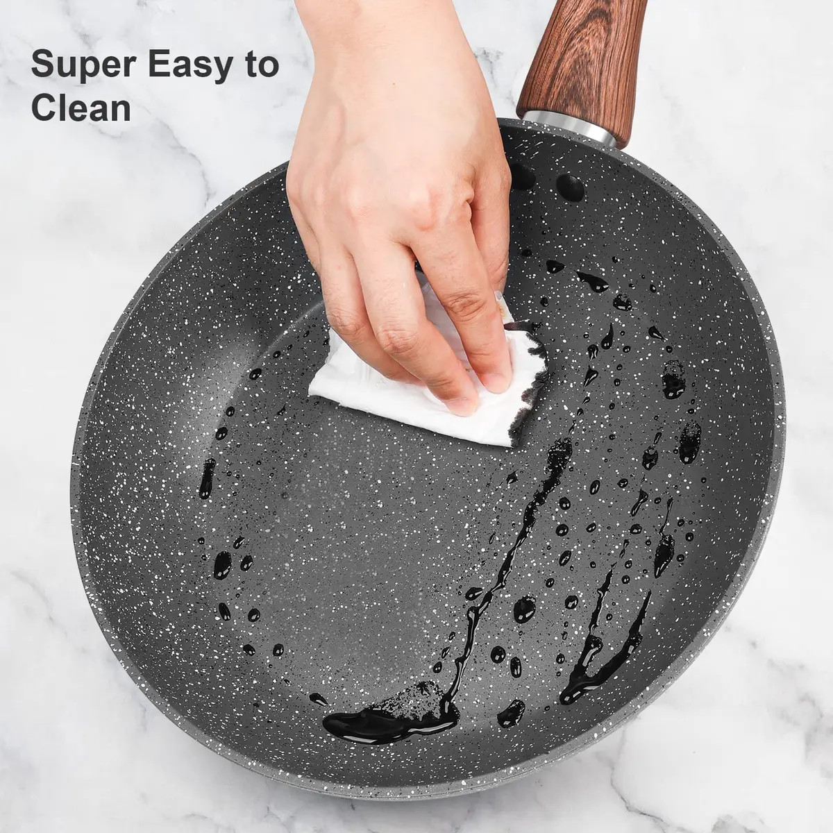 M MELENTA Pots and Pans Set Non Stick 11-Piece Grey Granite | Durable, Induction Compatible with Easy Cleanup - view 6