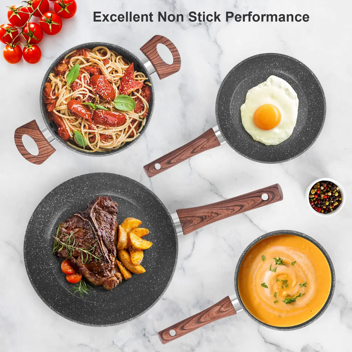 M MELENTA Pots and Pans Set Non Stick 11-Piece Grey Granite | Durable, Induction Compatible with Easy Cleanup - view 7