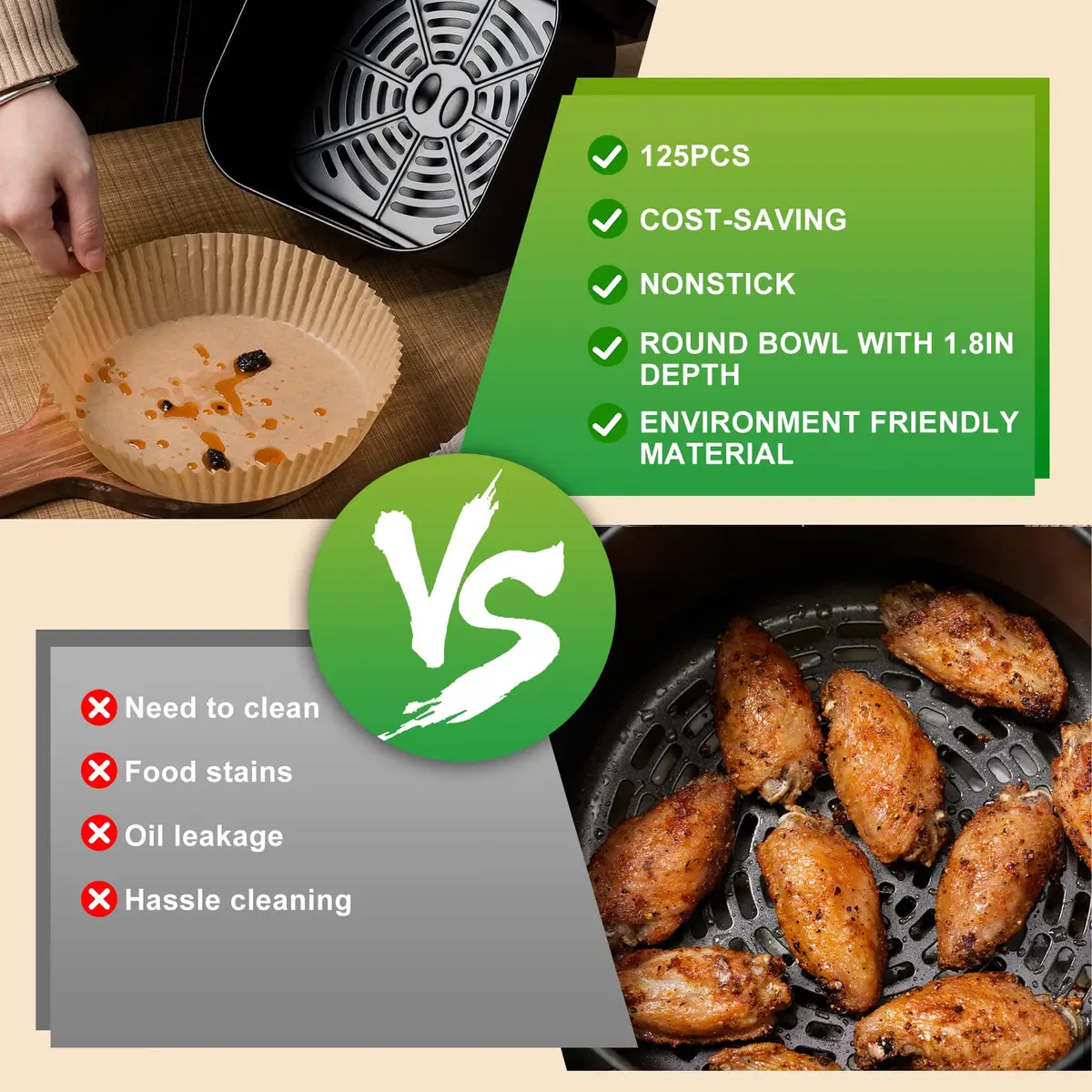 ctizne Disposable Air Fryer Liners 6.5In | Non-Stick, 125 pcs for 3-5 Qt Basket - view 5