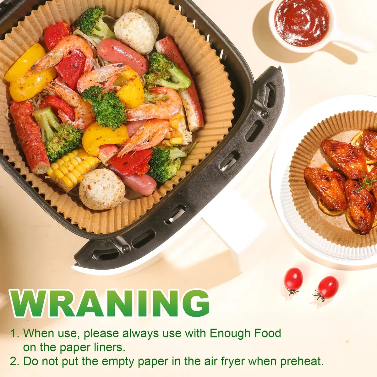 ctizne Disposable Air Fryer Liners 6.5In | Non-Stick, 125 pcs for 3-5 Qt Basket - view 6
