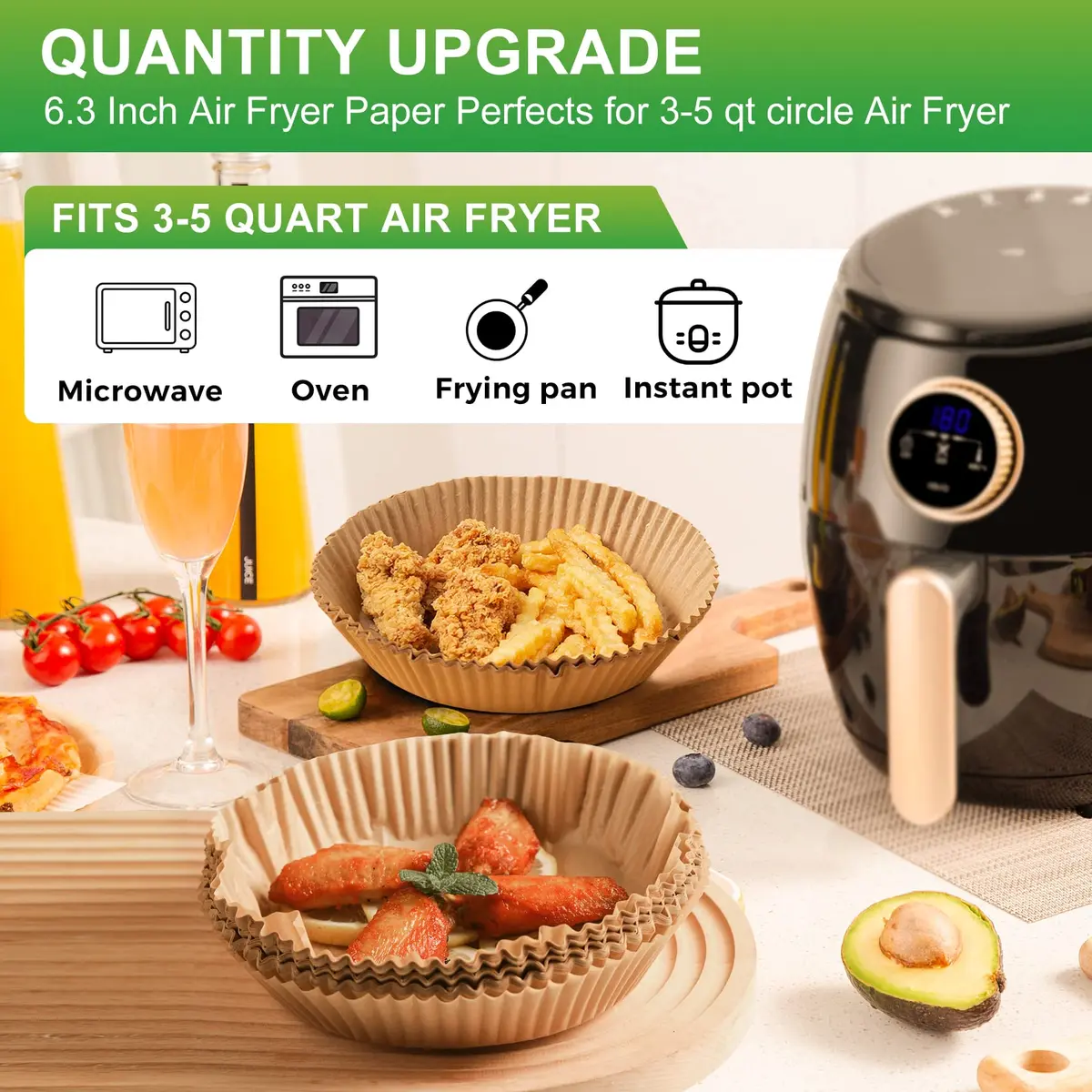 ctizne Disposable Air Fryer Liners 6.5In | Non-Stick, 125 pcs for 3-5 Qt Basket - view 3