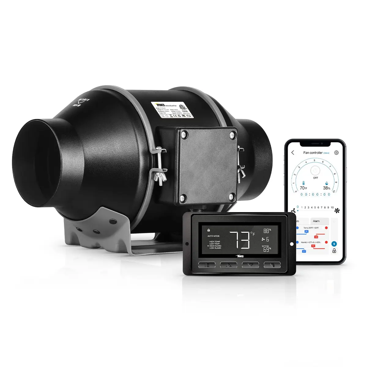iPower 4 Inch Inline Duct Ventilation Fan with Smart WiFi Controller, 212 CFM, 28 dB | Quiet Exhaust Blower for Grow Tent & Hydroponics - main product image
