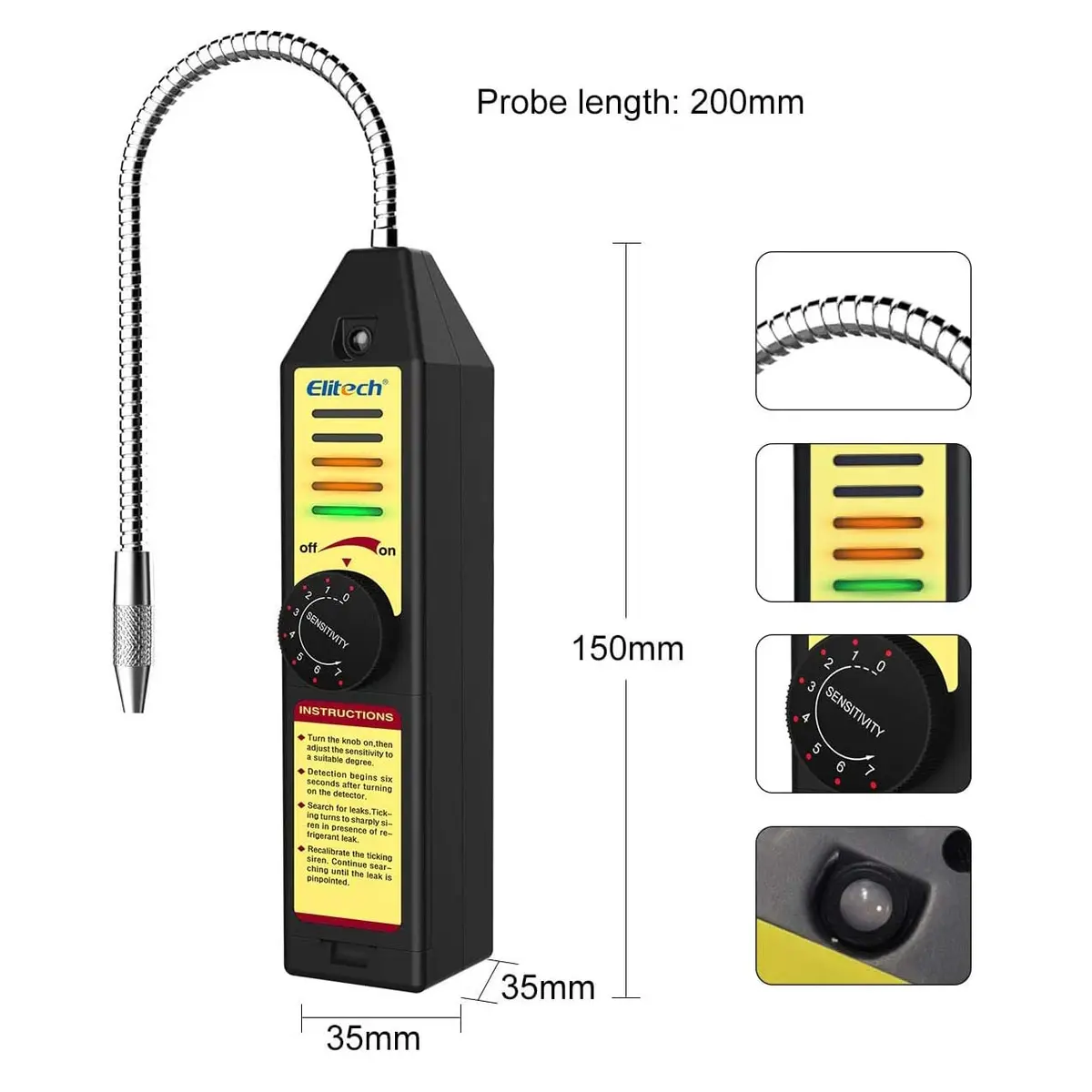 Elitech Refrigerant Leak Detector AC Freon Leak Sniffer R22 R410A R134A R1234YF | 10PCS - view 5
