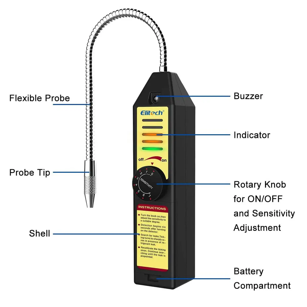 Elitech Refrigerant Leak Detector AC Freon Leak Sniffer R22 R410A R134A R1234YF | 10PCS - view 2