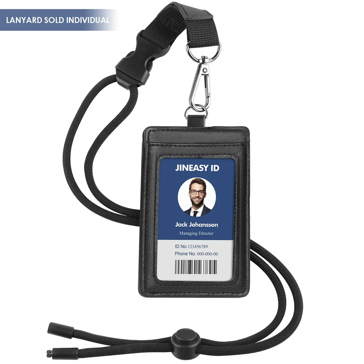 JINEASY ID Leather ID Badge Holder Vertical Lanyard ID Card Holder Black Badge Protector Case for Work Office Name Badges Keycard, Holds 3 ID Cards, 2 Pack - view 4