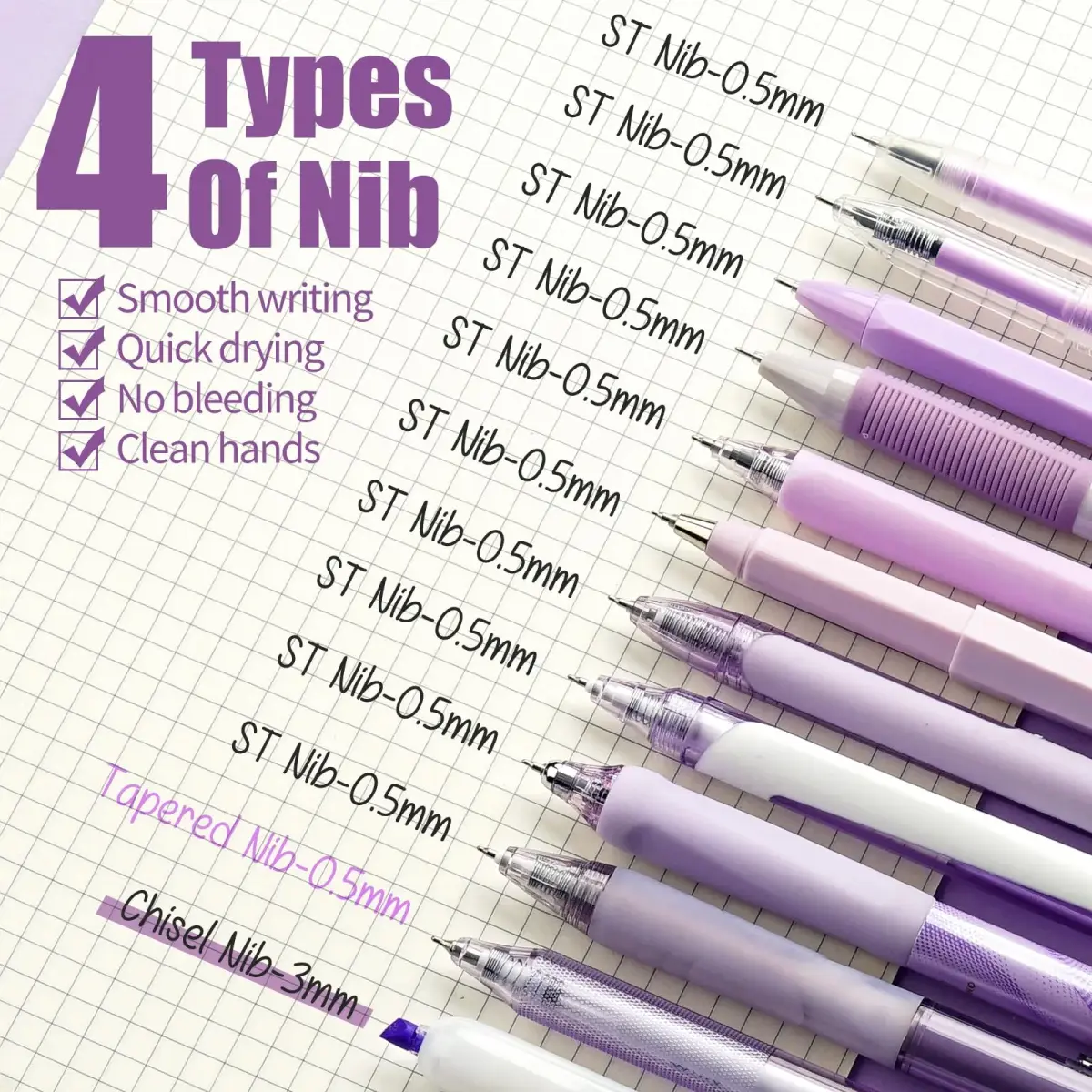 Four Candies Purple Pens, Black Gel Ink, Lavender Series 12ct | Smooth Writing Instrument - view 4