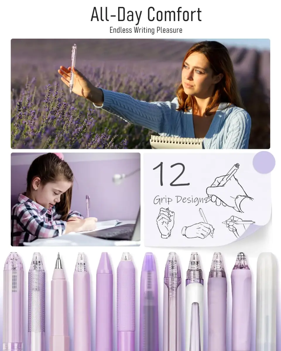 Four Candies Purple Pens, Black Gel Ink, Lavender Series 12ct | Smooth Writing Instrument - view 6