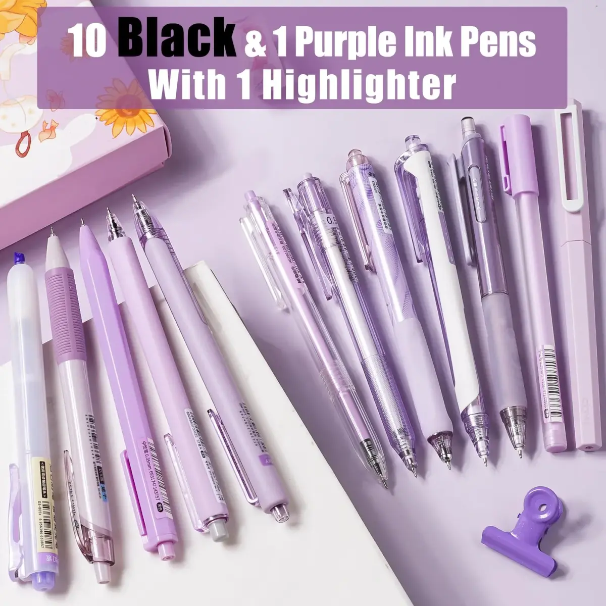Four Candies Purple Pens, Black Gel Ink, Lavender Series 12ct | Smooth Writing Instrument - view 2