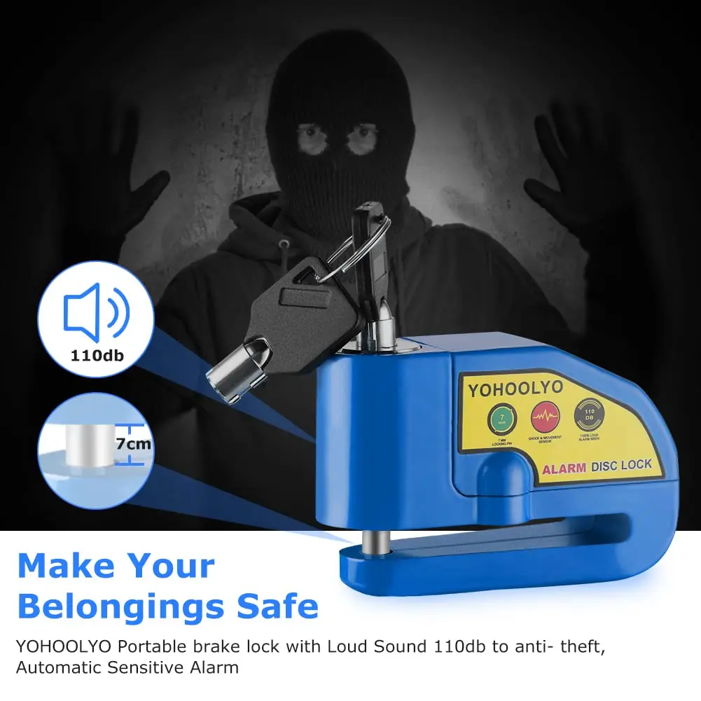 YOHOOLYO Alarm Disc Lock Motorcycle Disc Brake Lock Anti-Theft Waterproof 110 db 7mm Pin | Heavy Duty Anti-Theft Device - view 6