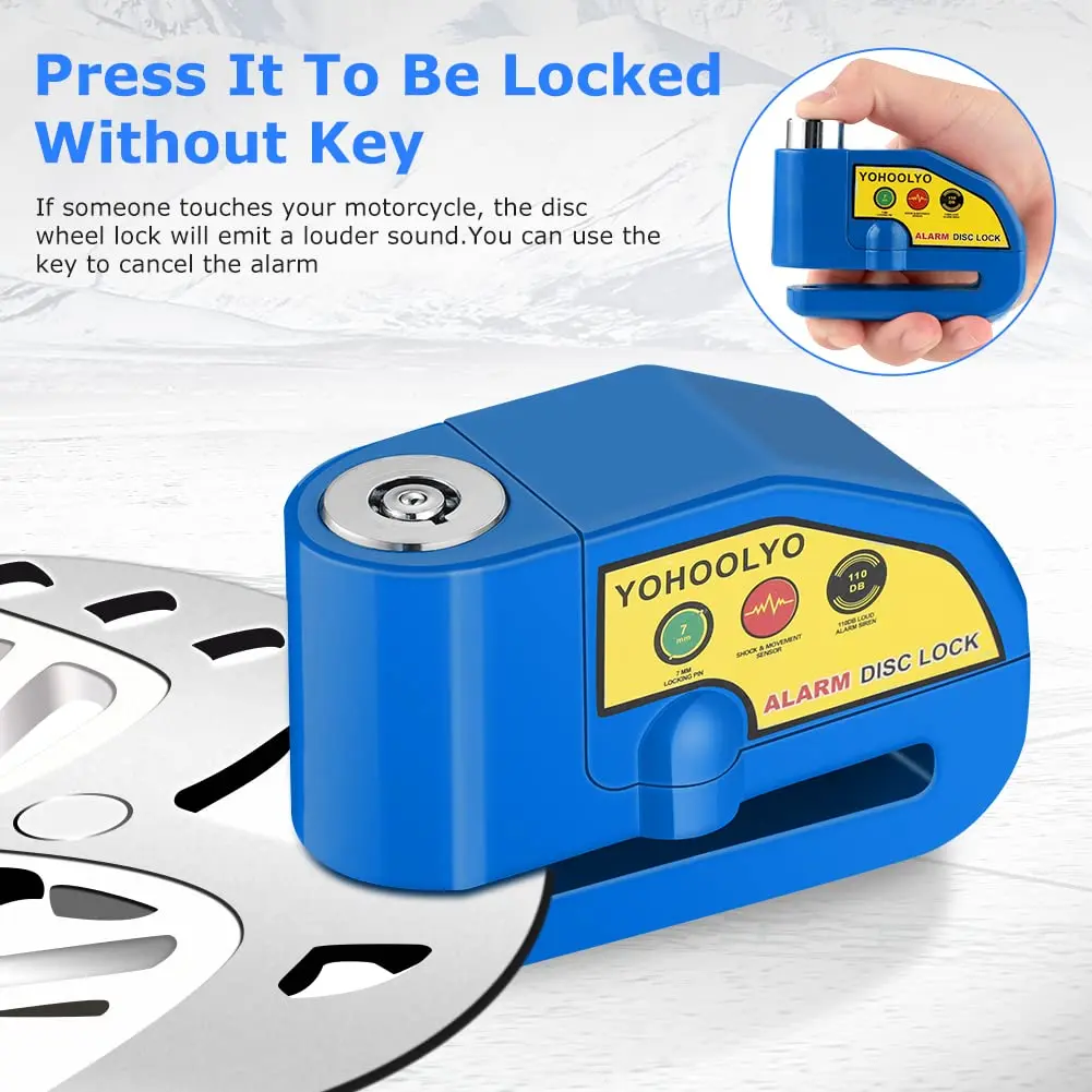 YOHOOLYO Alarm Disc Lock Motorcycle Disc Brake Lock Anti-Theft Waterproof 110 db 7mm Pin | Heavy Duty Anti-Theft Device - view 2
