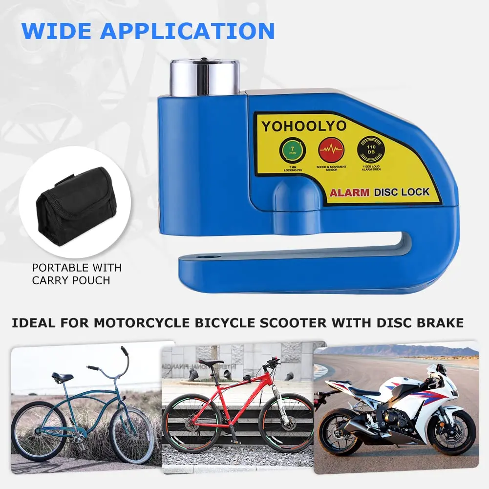 YOHOOLYO Alarm Disc Lock Motorcycle Disc Brake Lock Anti-Theft Waterproof 110 db 7mm Pin | Heavy Duty Anti-Theft Device - view 3