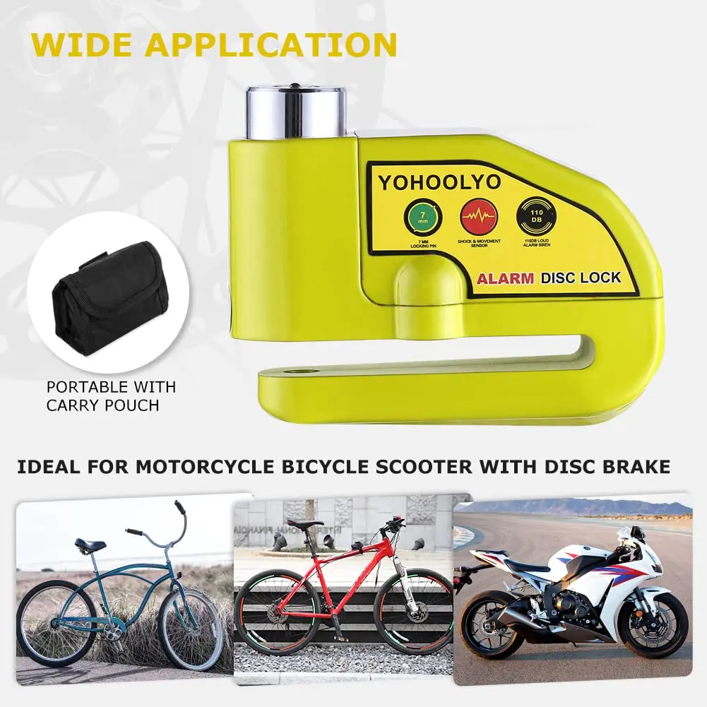 YOHOOLYO Motorcycle Alarm Disc Lock with 110dB Siren & 5ft Reminder Cable, Green | Forged Stainless Steel, Waterproof, Anti-Theft - view 3