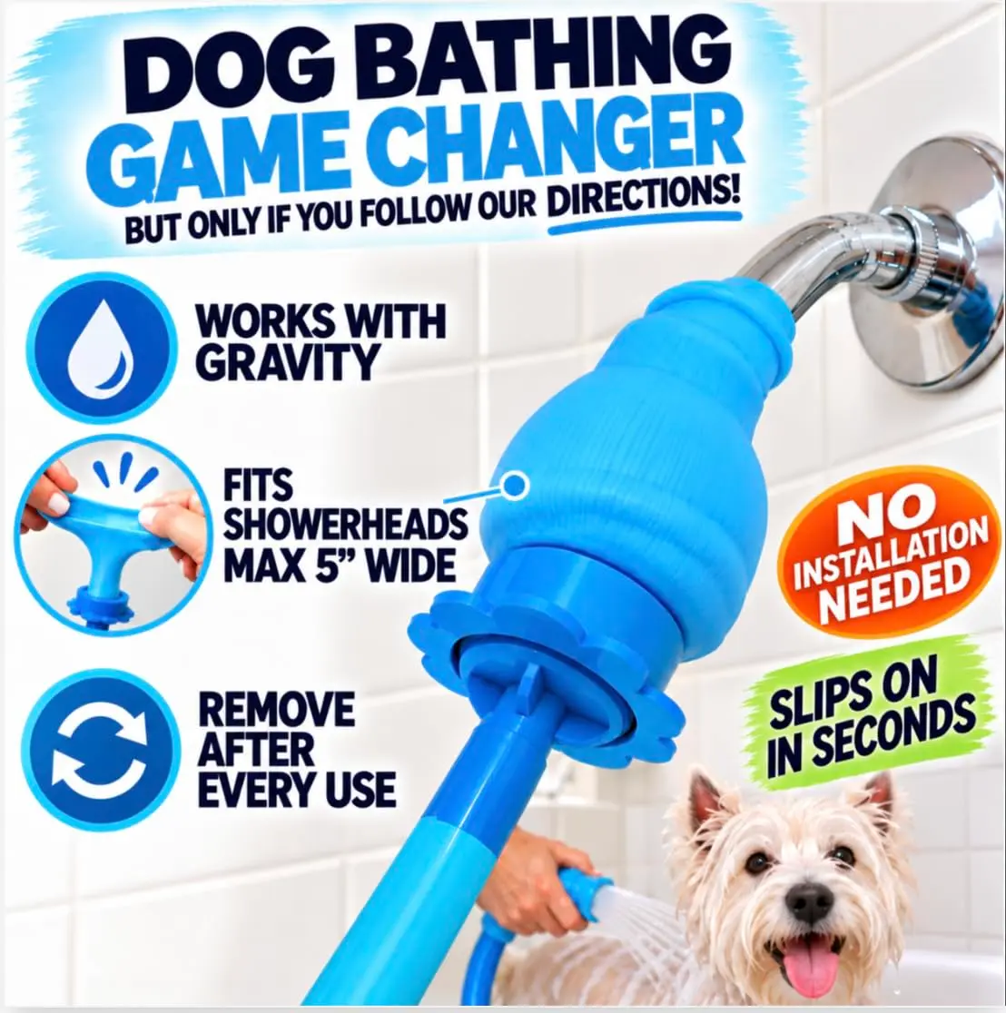 Rinseroo Dog Spot Washer – 6ft Slip-On Shower Hose for Easy Pet Rinsing, Fits Showerheads Up to 4” | Stress-Free Dog Cleaning - view 4