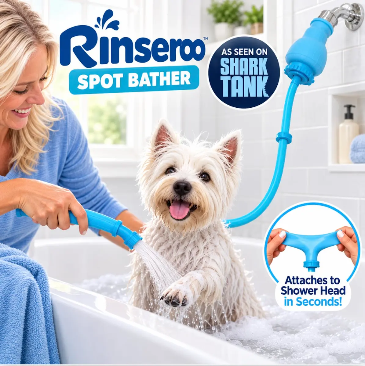 Rinseroo Dog Spot Washer – 6ft Slip-On Shower Hose for Easy Pet Rinsing, Fits Showerheads Up to 4” | Stress-Free Dog Cleaning - view 2