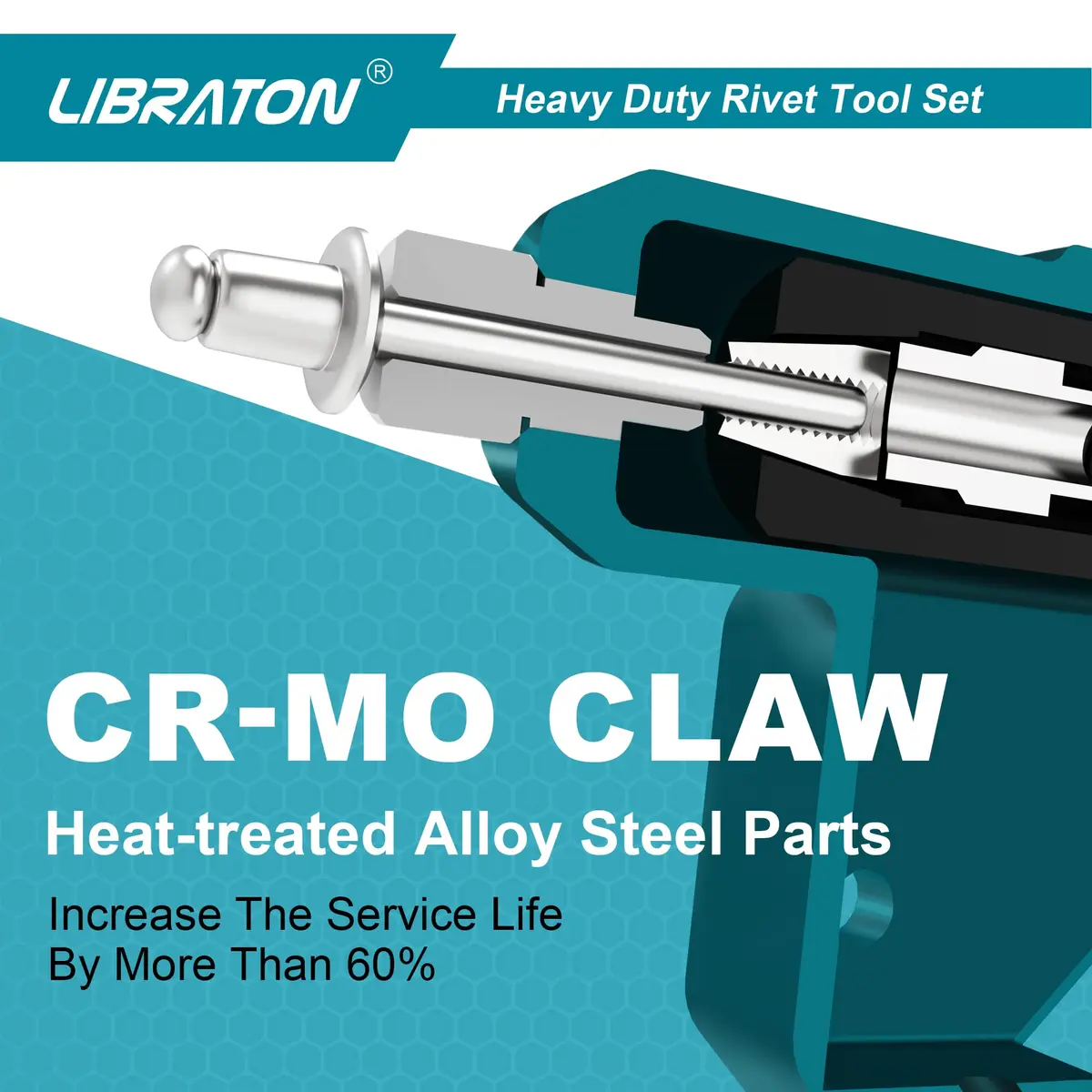 LIBRATON Heavy Duty Rivet Gun Set with 110 Rivets & 4 HSS Drills | Professional Hand Riveter for Metal, Wood, Plastic - view 6