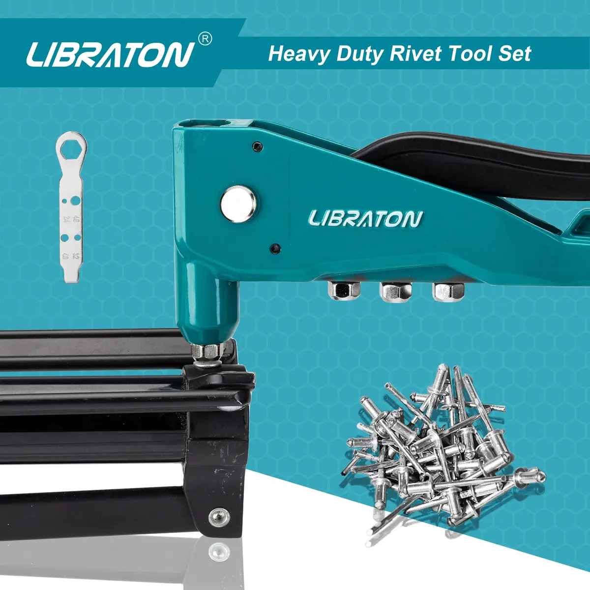 LIBRATON Heavy Duty Rivet Gun Set with 110 Rivets & 4 HSS Drills | Professional Hand Riveter for Metal, Wood, Plastic - view 7