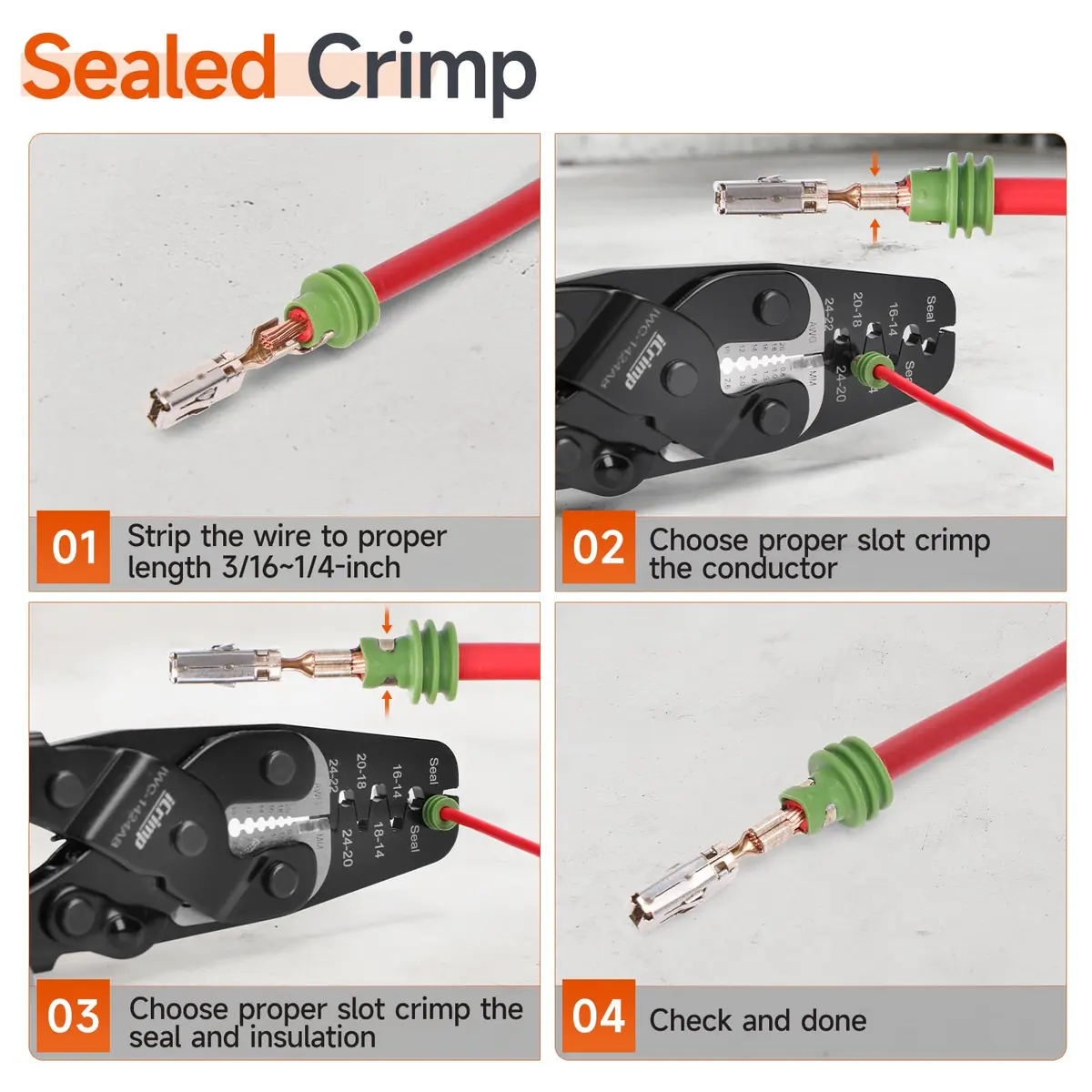 IWISS iCrimp IWC-1424AB Open Barrel & Weather Pack Terminal Crimper AWG24-14 | Built-in Wire Stripper & Cutter - view 6
