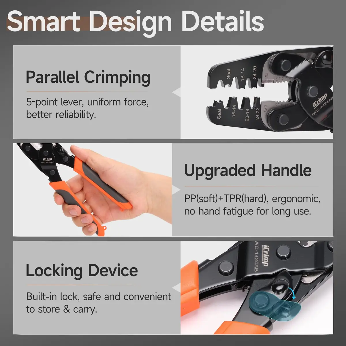 IWISS iCrimp IWC-1424AB Open Barrel & Weather Pack Terminal Crimper AWG24-14 | Built-in Wire Stripper & Cutter - view 8