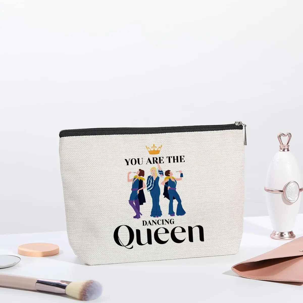 kdxpbpz Mamma Music Makeup Bag | Waterproof Linen Cosmetic Organizer, 9.1"W x 7.1"H | Travel Toiletry Pouch for Women - view 5