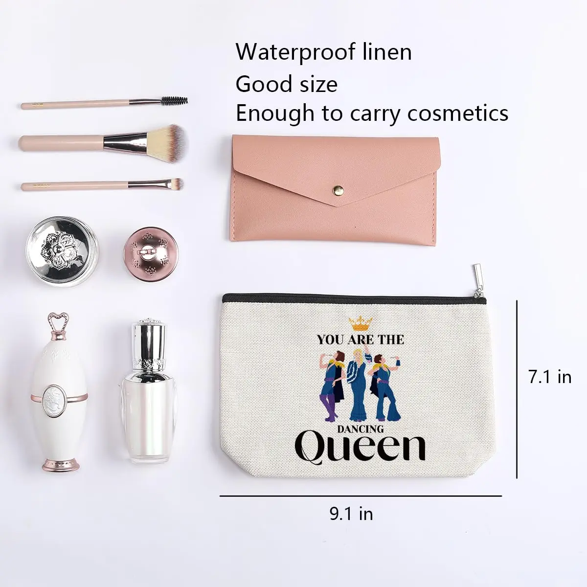 kdxpbpz Mamma Music Makeup Bag | Waterproof Linen Cosmetic Organizer, 9.1"W x 7.1"H | Travel Toiletry Pouch for Women - view 2