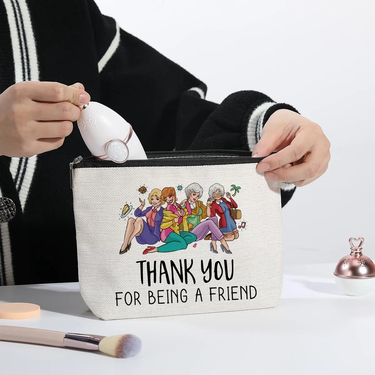 kdxpbpz Golden Inspired Makeup Bag 9.1"W x 7.1"H | Travel Toiletry Organizer for Women - view 7