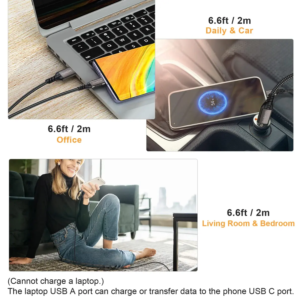 Aoybevty USB-A to USB-C Cable 6.6ft (2m) | 10Gbps Data Transfer & 60W Fast Charging - view 6