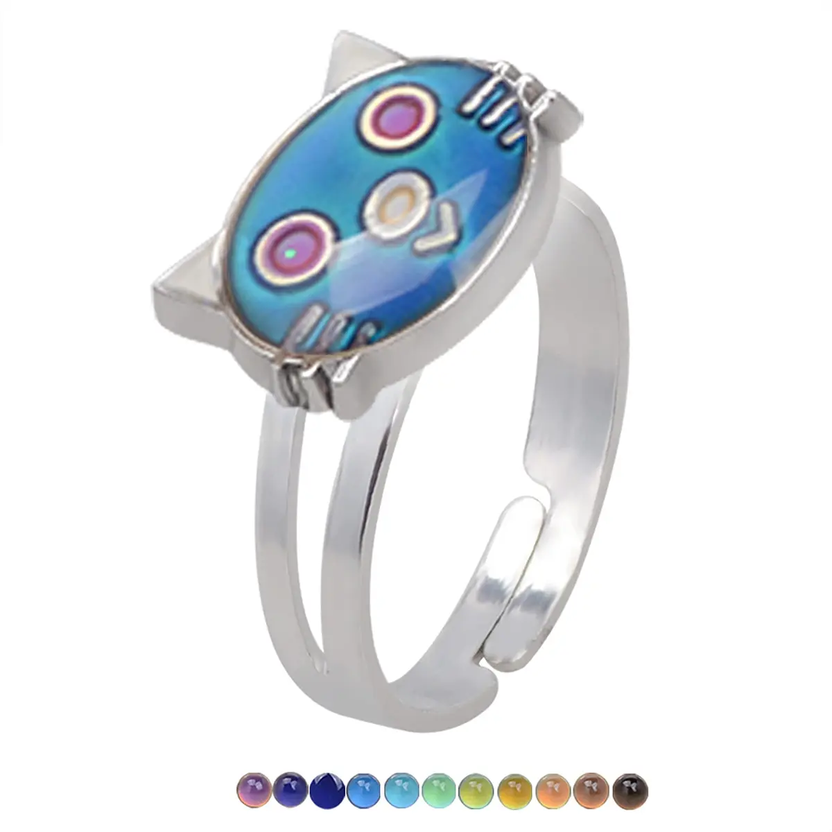 Carykon Cat Mood Ring Adjustable Size | Color-Changing Glass Stone - view 2