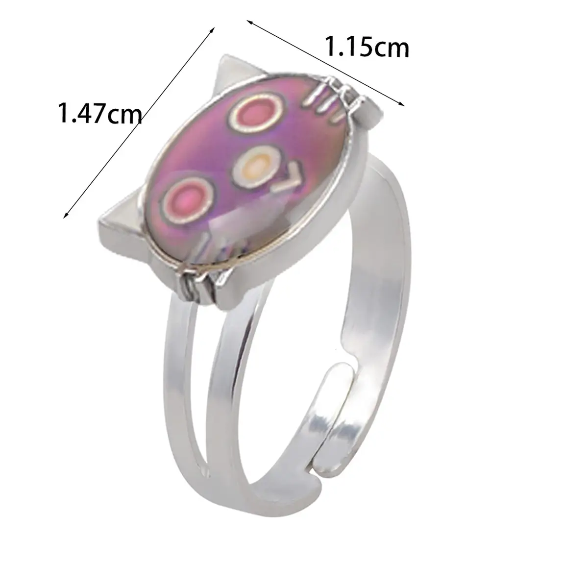 Carykon Cat Mood Ring Adjustable Size | Color-Changing Glass Stone - view 3