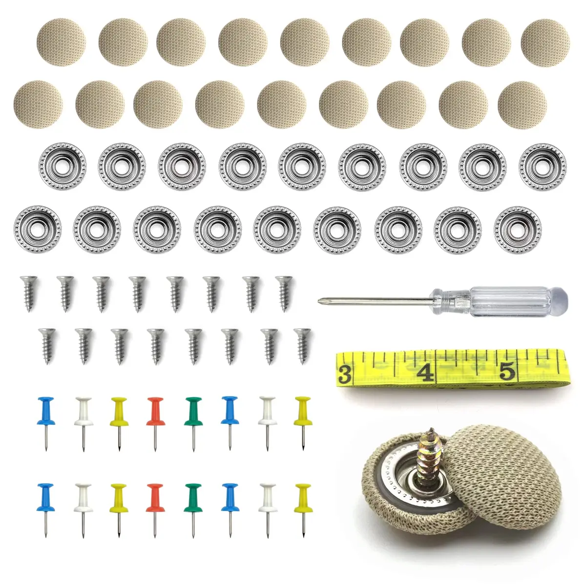 TEMI Car Roof Headliner Repair Kit with Snap Rivets & Installation Tool (60PCS, Beige Grid) - main product image