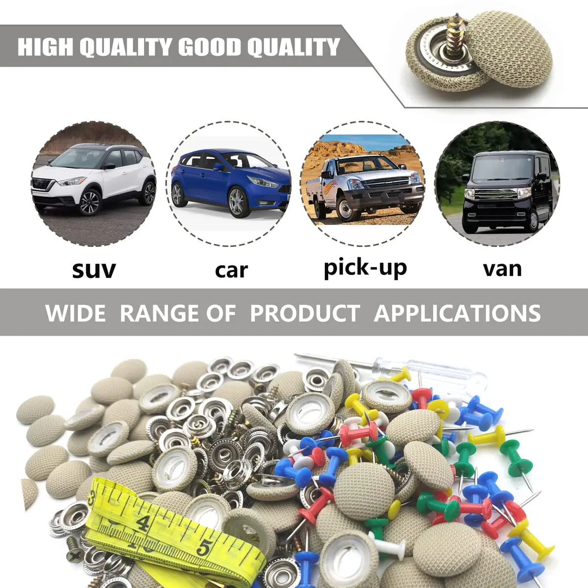 TEMI Car Roof Headliner Repair Kit with Snap Rivets & Installation Tool (60PCS, Beige Grid) - view 6