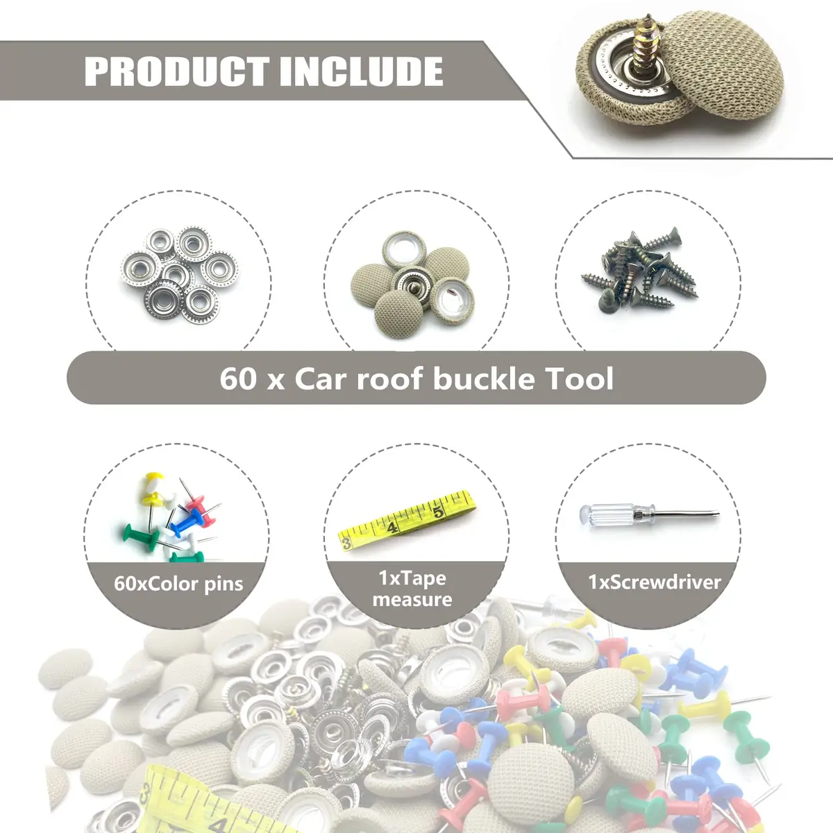 TEMI Car Roof Headliner Repair Kit with Snap Rivets & Installation Tool (60PCS, Beige Grid) - view 3