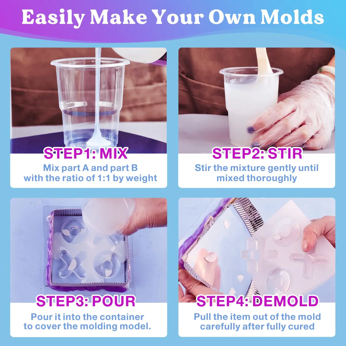 LET'S RESIN 8oz Silicone Mold Making Kit, Fast Cure Liquid Silicone Rubber - view 6