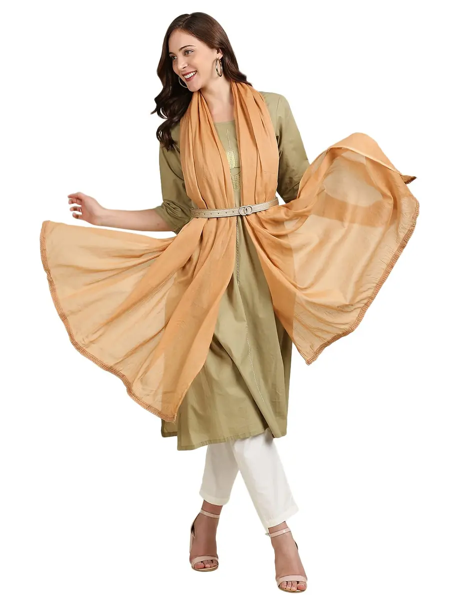 DUPATTA BAZAAR Women's Pure Cotton Dupatta Free Beige | Lightweight, Soft & Elegant - view 2