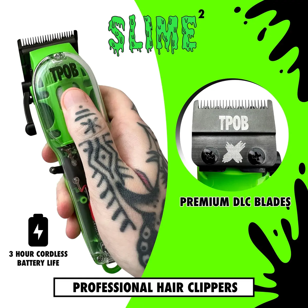 TPOB Slime 2 Hair Clippers for Men 12-Piece Set | Professional Cordless Barber Clippers with 6800 RPM Motor & X Fade Blade - view 2
