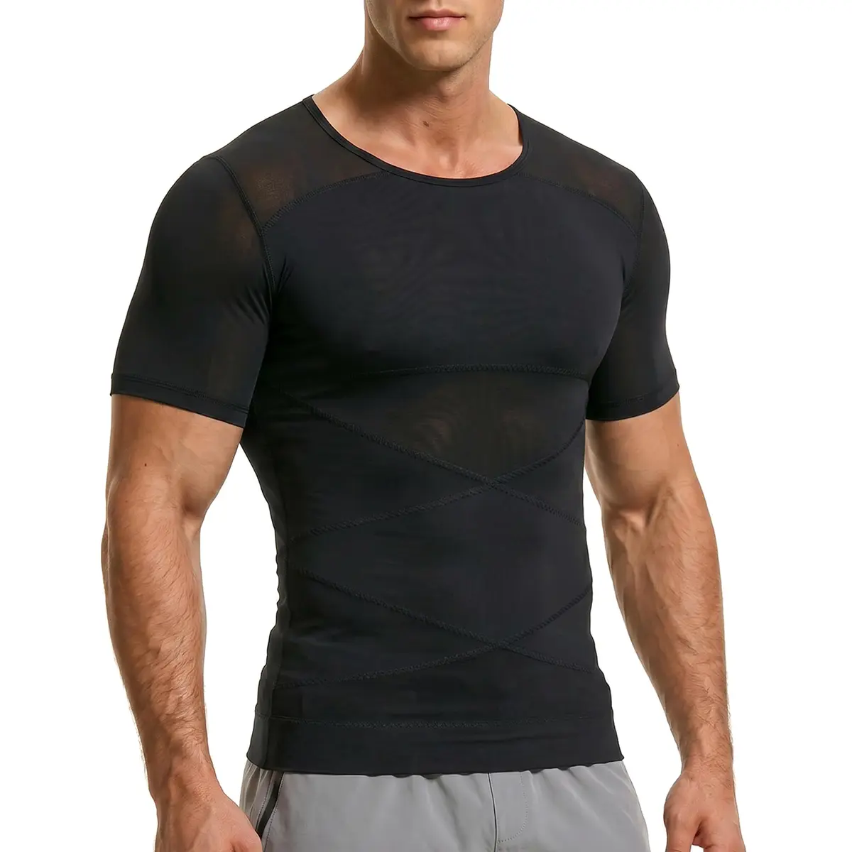 ISUP Mens Gynecomastia Compression Shirt Short Sleeve | Slimming Body Shaper Abdomen Tank - main product image