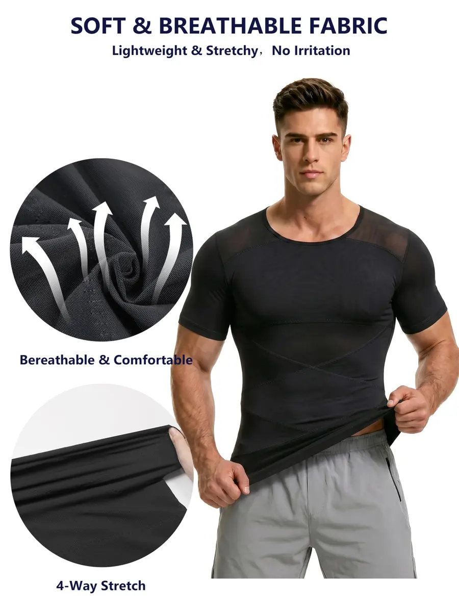ISUP Mens Gynecomastia Compression Shirt Short Sleeve | Slimming Body Shaper Abdomen Tank - view 5