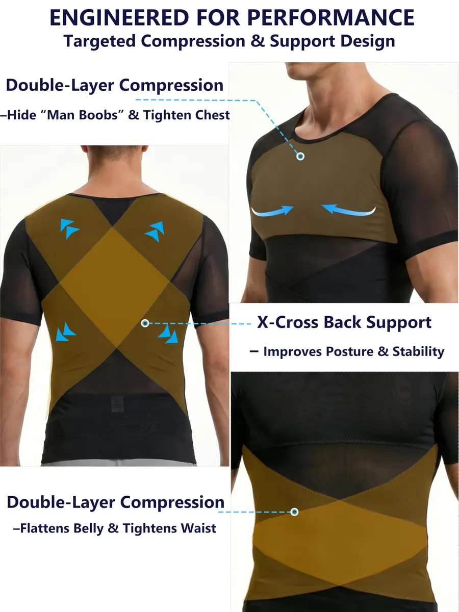 ISUP Mens Gynecomastia Compression Shirt Short Sleeve | Slimming Body Shaper Abdomen Tank - view 6