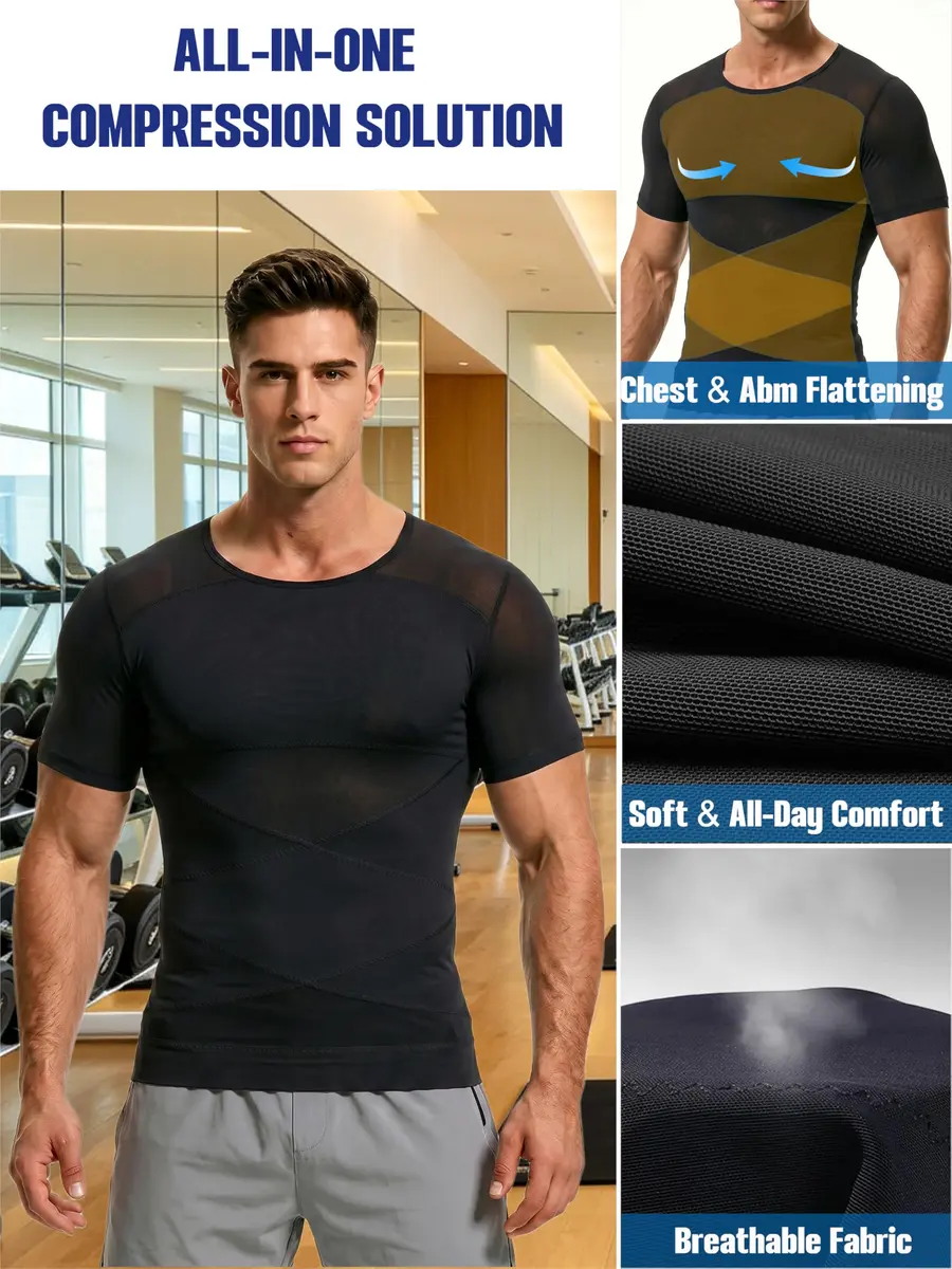 ISUP Mens Gynecomastia Compression Shirt Short Sleeve | Slimming Body Shaper Abdomen Tank - view 7