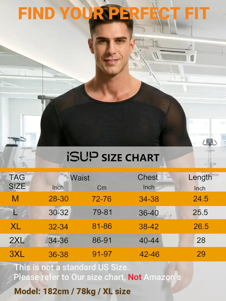 ISUP Mens Gynecomastia Compression Shirt Short Sleeve | Slimming Body Shaper Abdomen Tank - view 9
