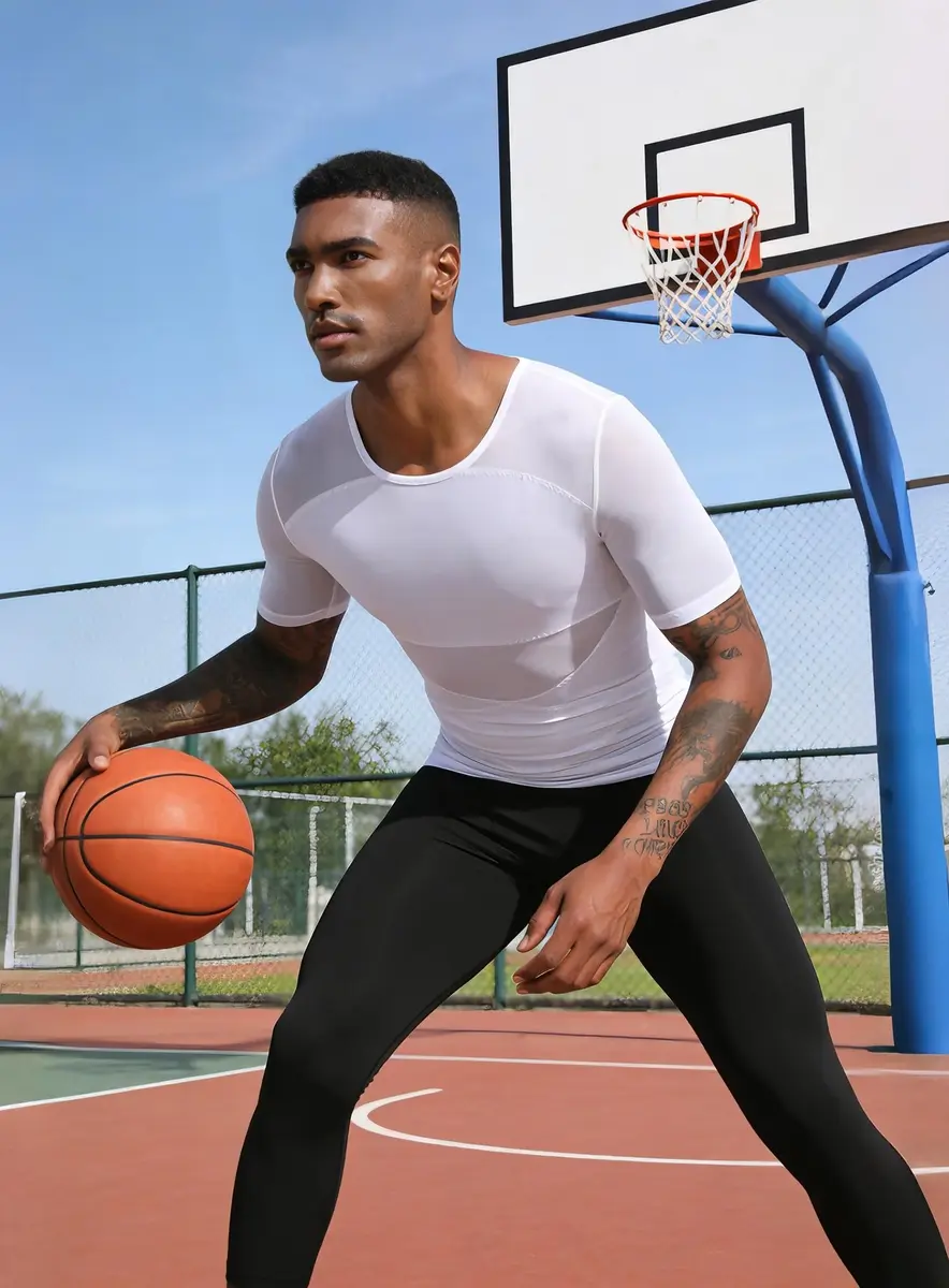 ISUP Mens Gynecomastia Compression Shirt Short Sleeve | Slimming Body Shaper Abdomen Tank White - view 8