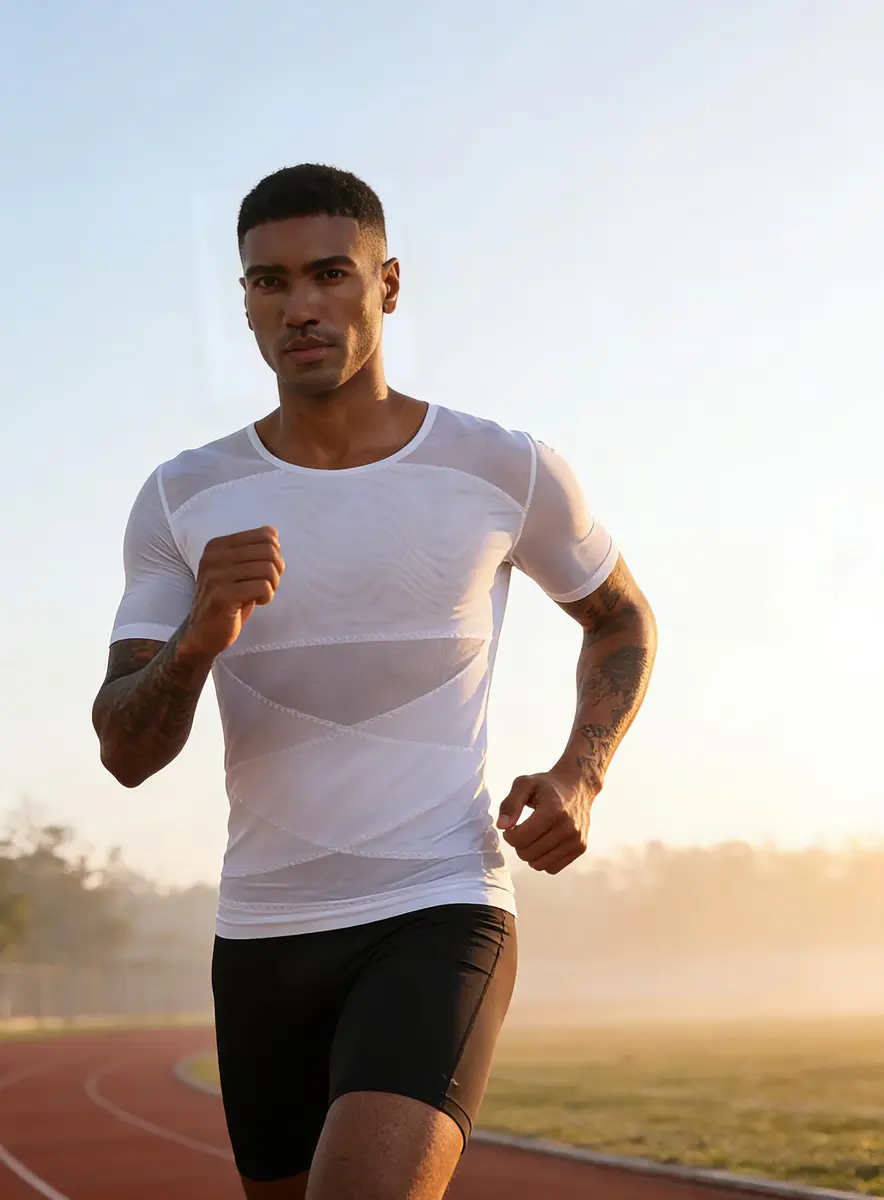 ISUP Mens Gynecomastia Compression Shirt Short Sleeve | Slimming Body Shaper Abdomen Tank White - view 3