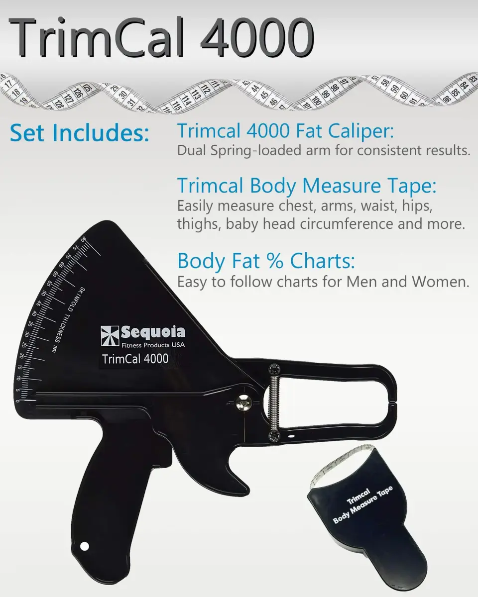 TrimCal 4000 Body Fat Caliper with Measure Tape & Fat% Chart | FDA Approved Medical Grade Device - view 2