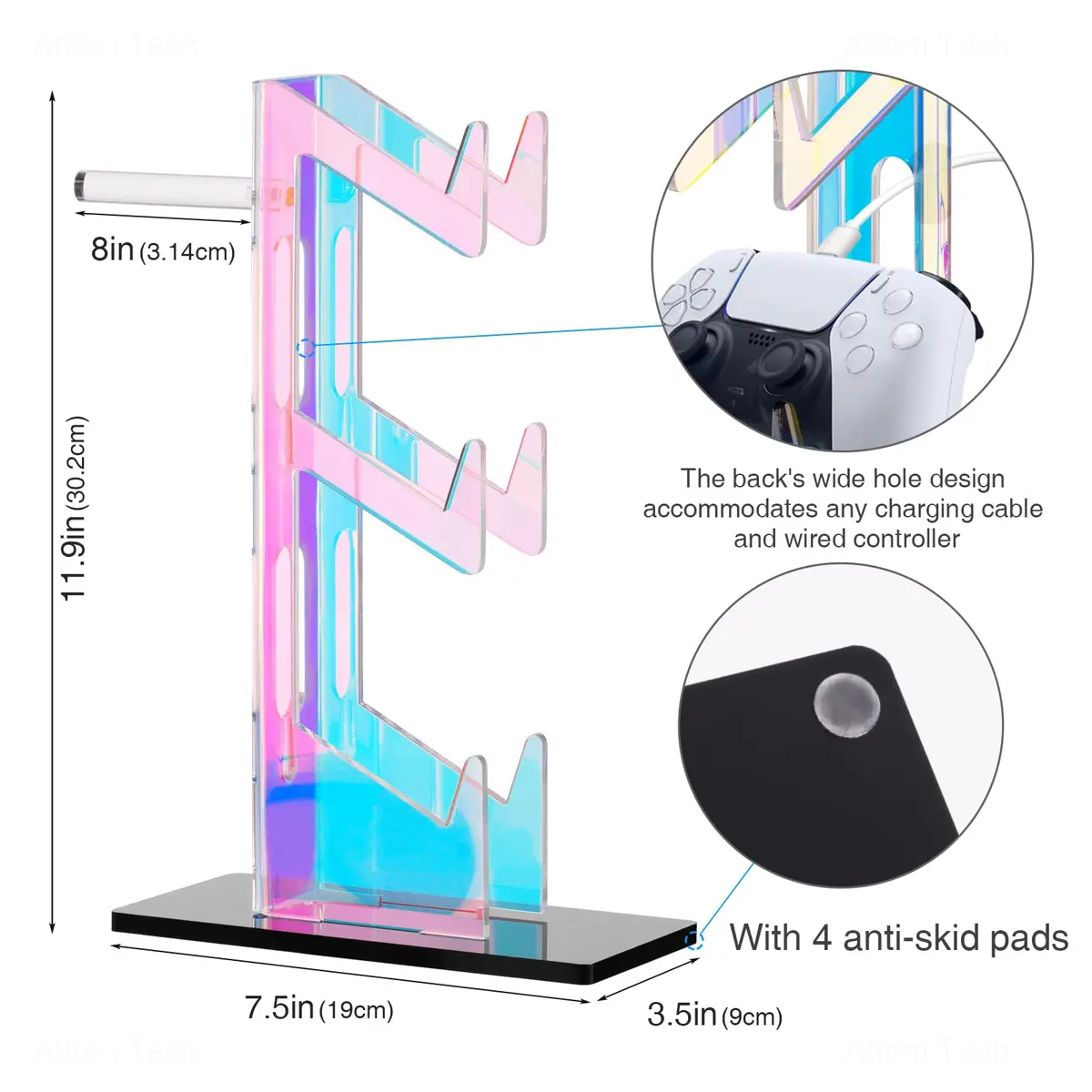 NiHome Controller Holder Headphone Stand 3-Tier Iridescent Acrylic Gaming | Multi-Controller & Headset Organizer - view 6