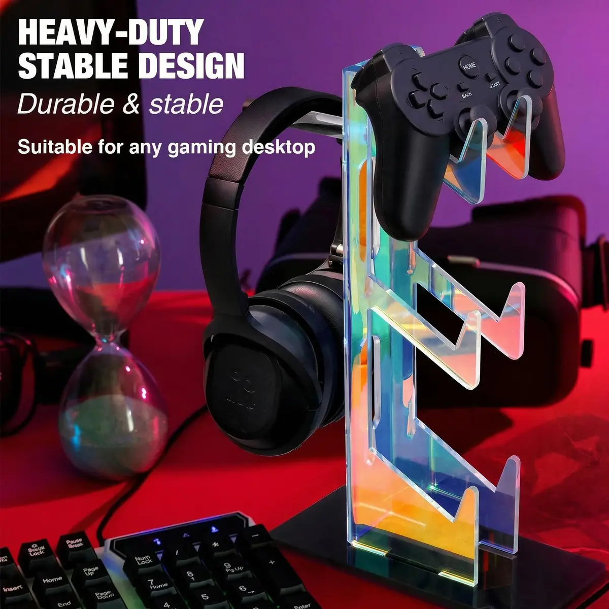 NiHome Controller Holder Headphone Stand 3-Tier Iridescent Acrylic Gaming | Multi-Controller & Headset Organizer - view 2