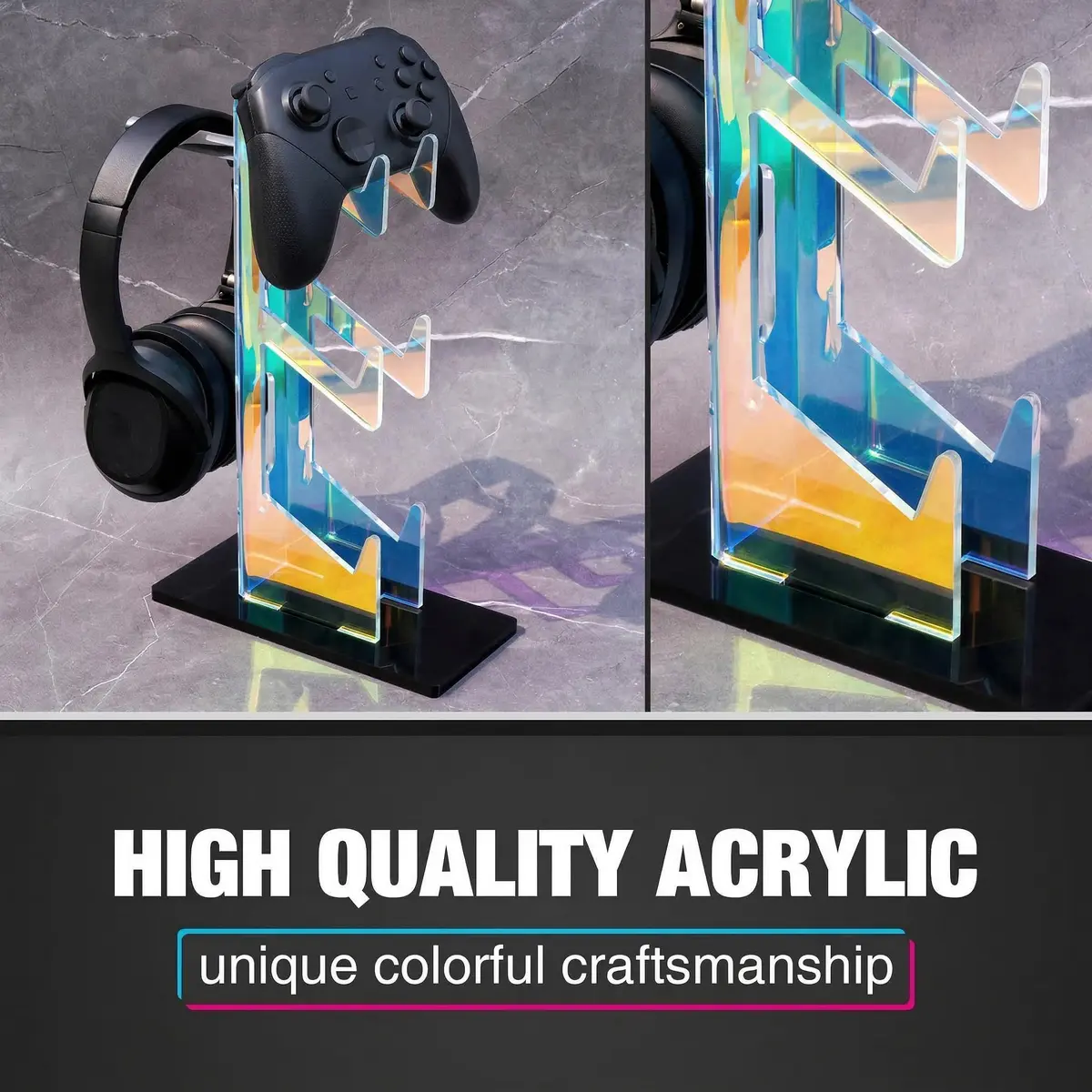 NiHome Controller Holder Headphone Stand 3-Tier Iridescent Acrylic Gaming | Multi-Controller & Headset Organizer - view 4