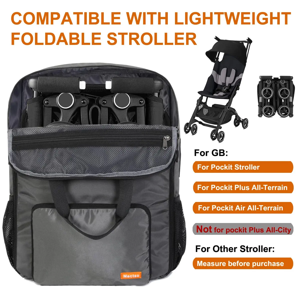 Mactso Stroller Travel Bag Compatible with GB Pockit & Pockit Plus | Water-Resistant Nylon, Lightweight, Fits All Terrain Strollers - view 2